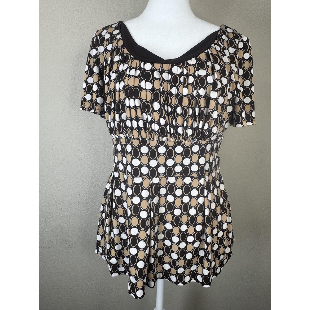 Y2K Vintage Blouse 12 Geometric Dot Print Short Sleeve Top Shirt